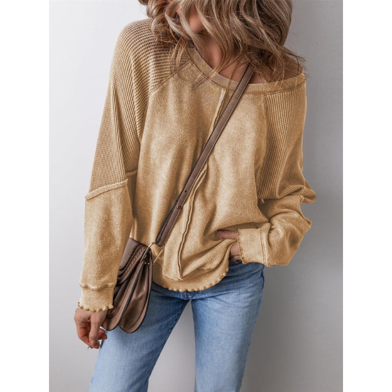 Slouchy Waffle-Knit Raglan Pullover