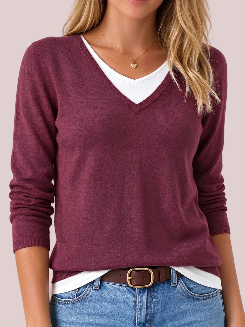 V-Neck Layered-Look Knit Sweater