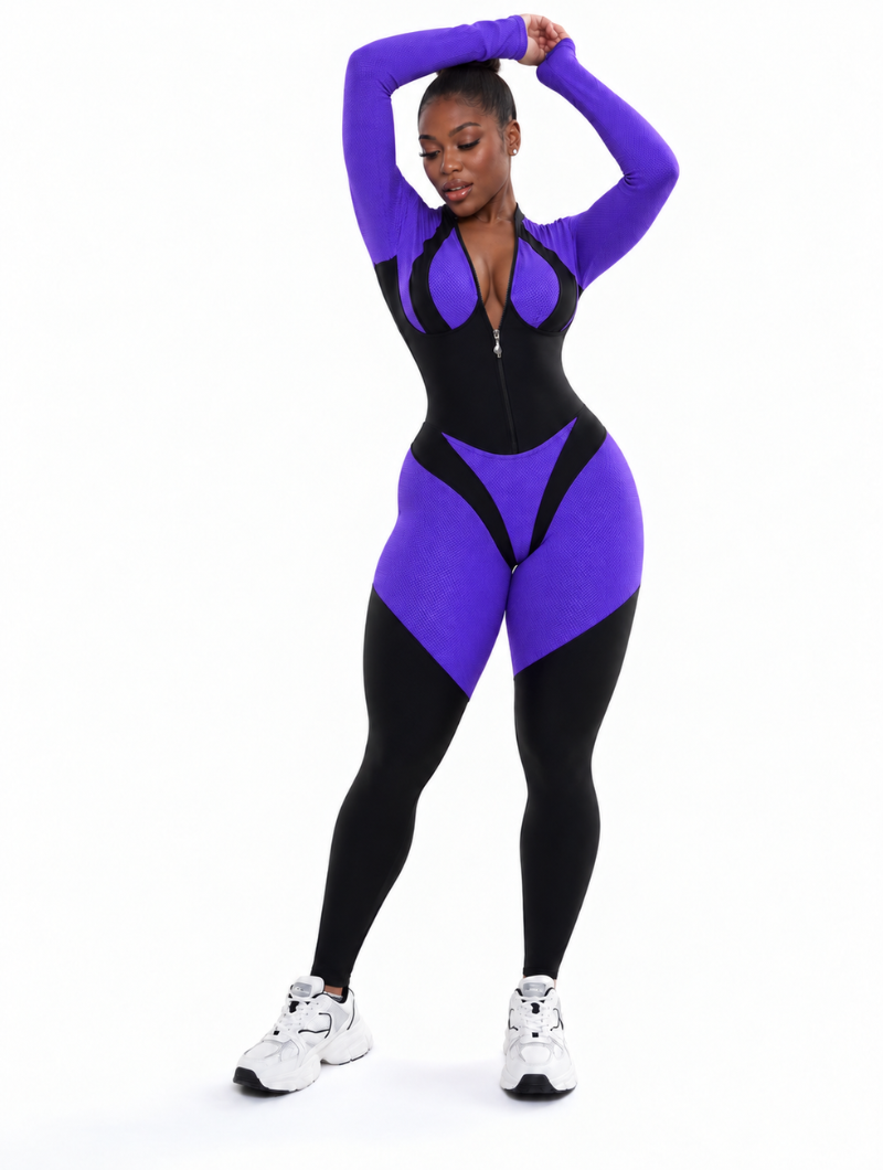Contour-Seam Zip-Front Catsuit