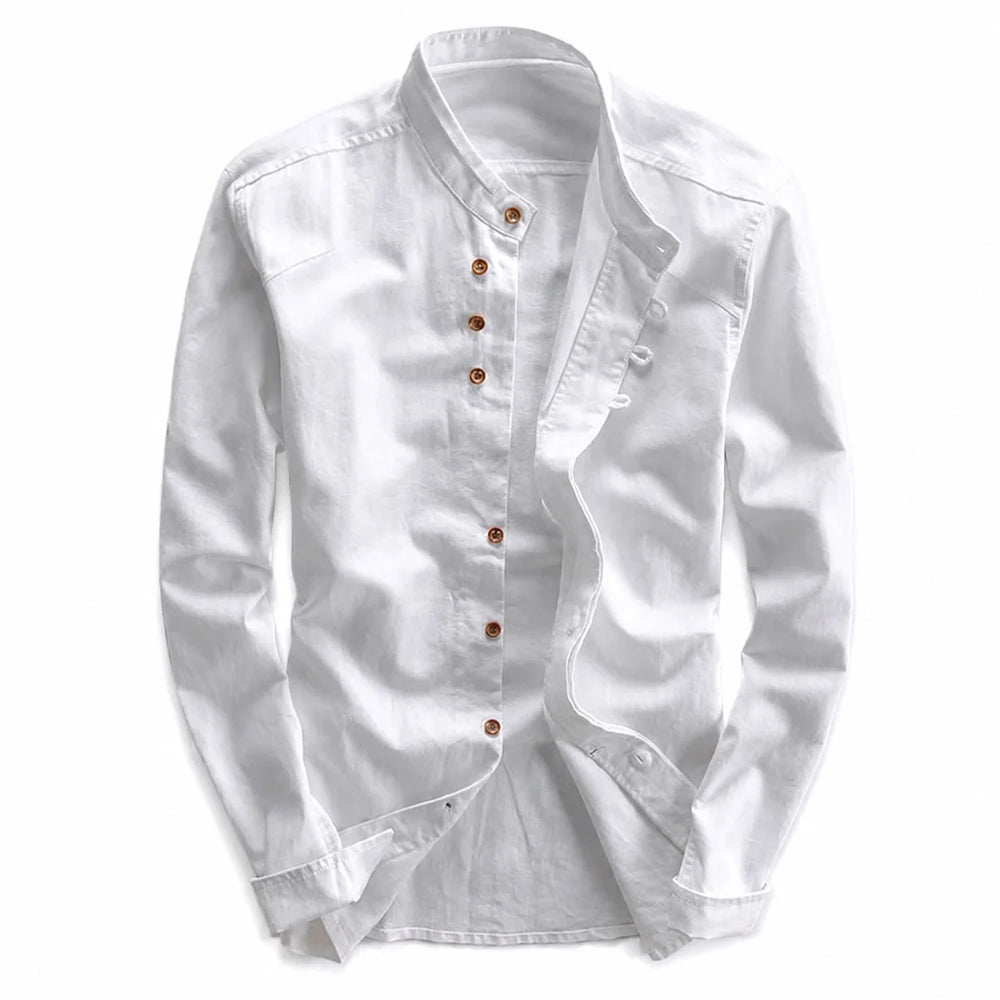 Men's Band Collar Long Sleeve Shirt