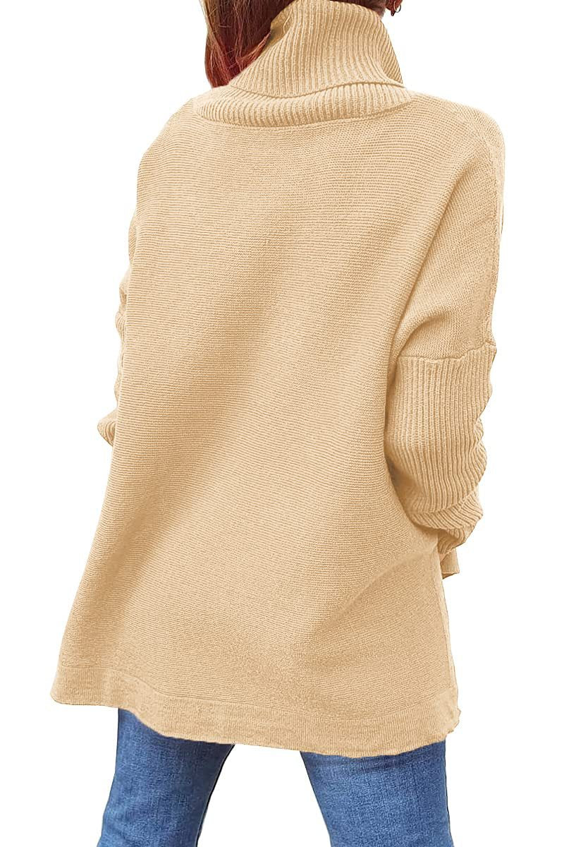 Oversized Turtleneck Split-Hem Tunic Sweater