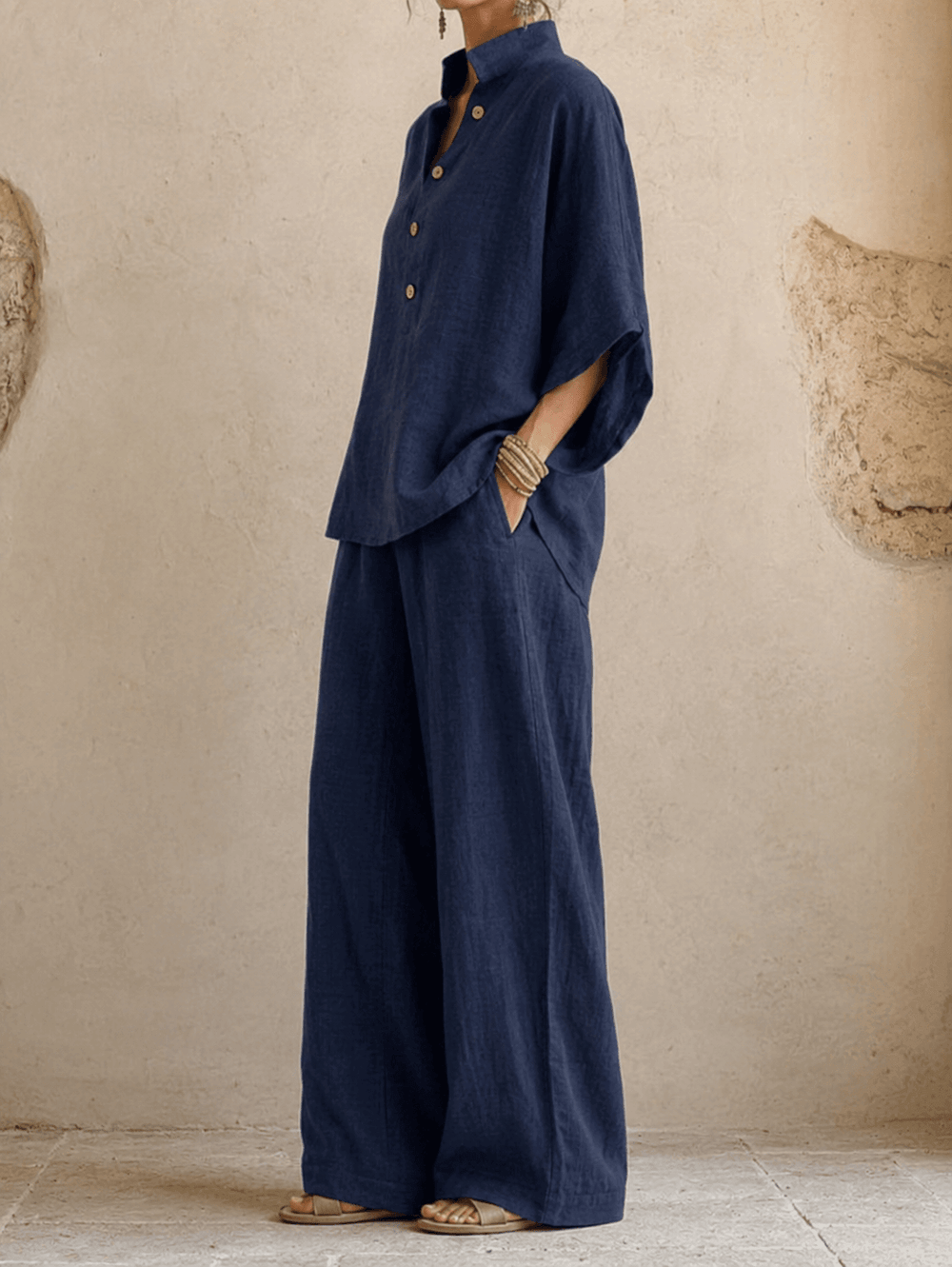 Batwing-Sleeve Shirt & Wide-Leg Pant Set