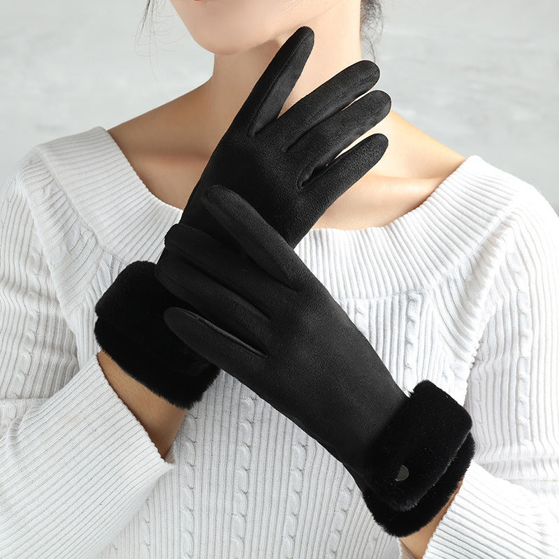 Faux Suede Winter Gloves with Pom-Pom or Plush Cuff