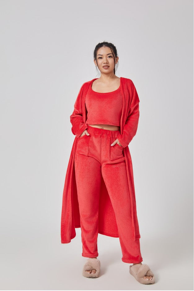Fuzzy Knit 3-Piece Long Cardigan Lounge Set