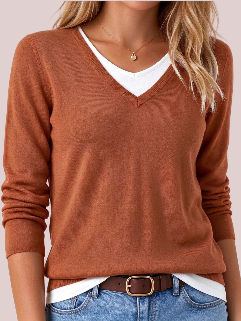V-Neck Layered-Look Knit Sweater