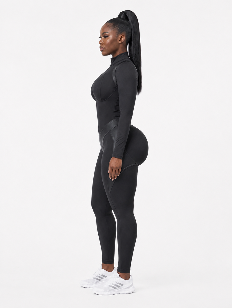 Contour-Seam Zip-Front Catsuit