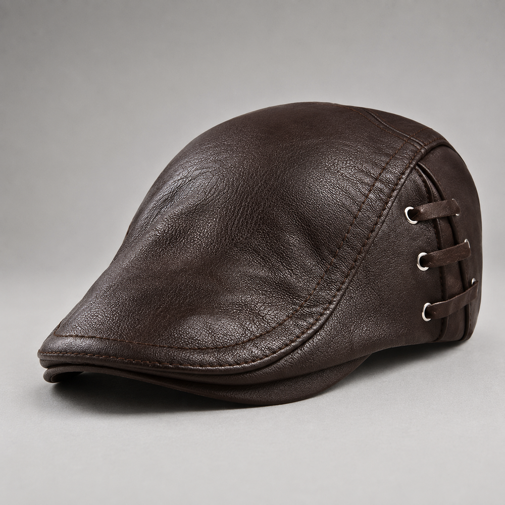 Men's Faux Leather Flat Driving Cap