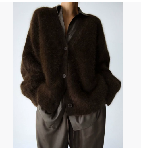Fuzzy Oversized V-Neck Button Cardigan