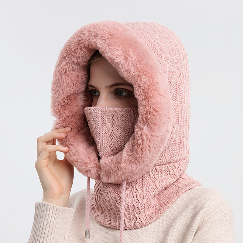Faux Fur Trim Knit Hood with Neck Warmer