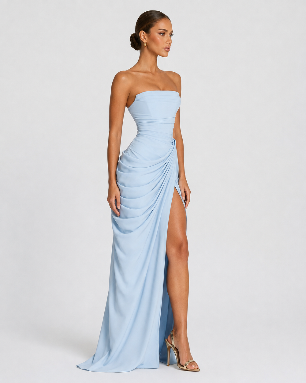 Strapless Draped Maxi Gown