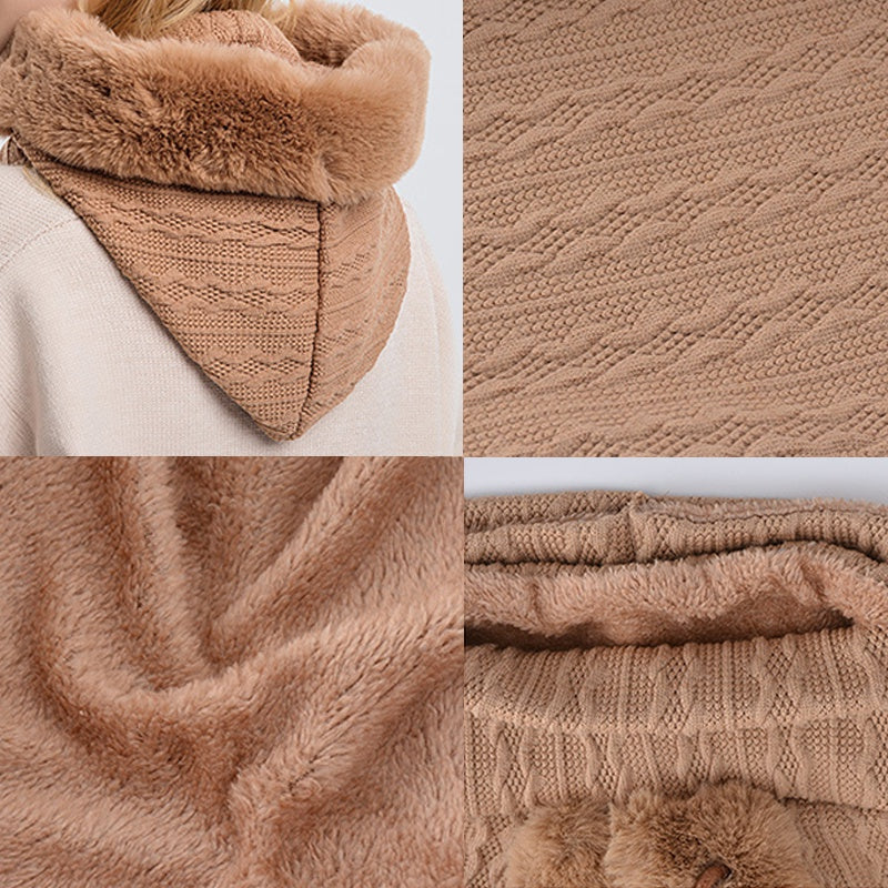 Faux Fur Trim Knit Hood with Neck Warmer