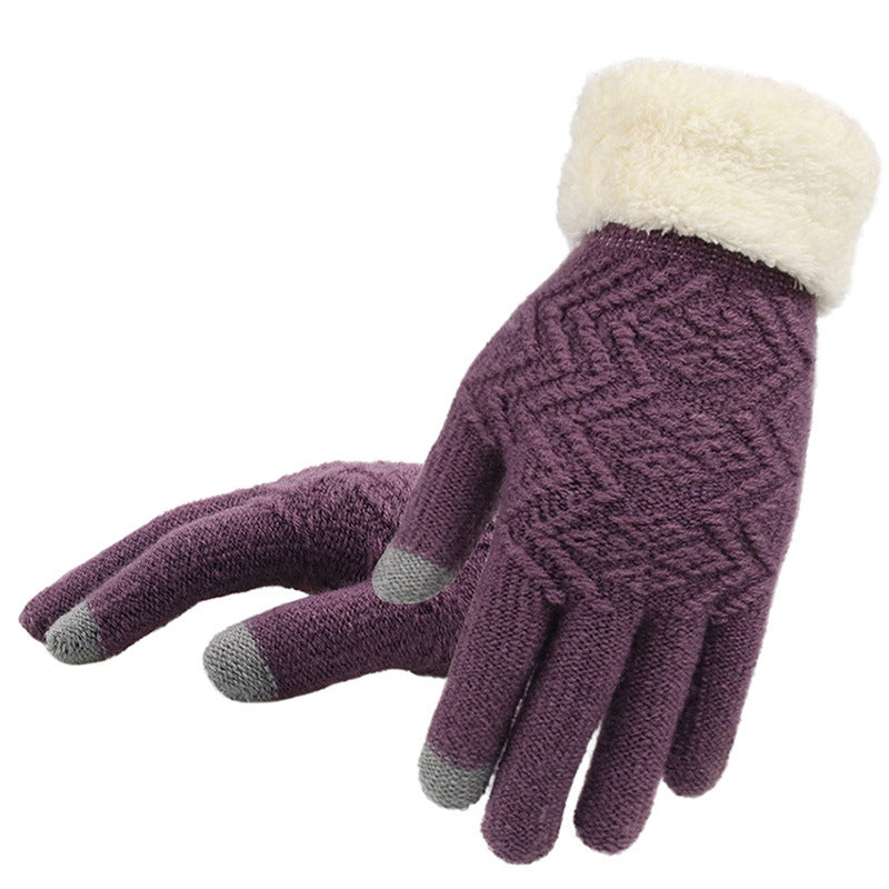 Plush-Cuff Lined Touchscreen Knit Gloves