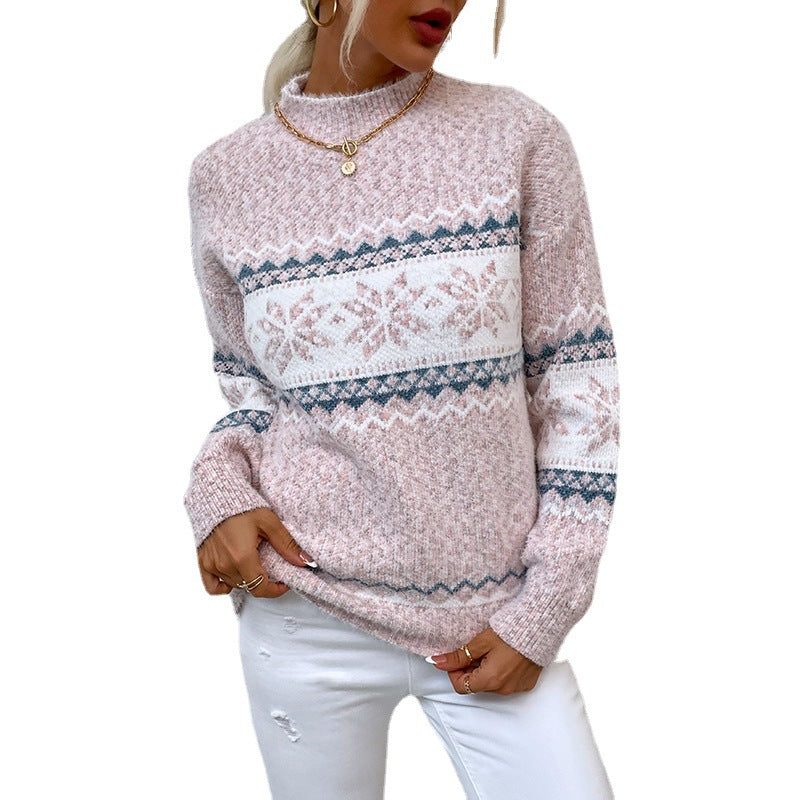 Snowflake Fair Isle Mock-Neck Sweater