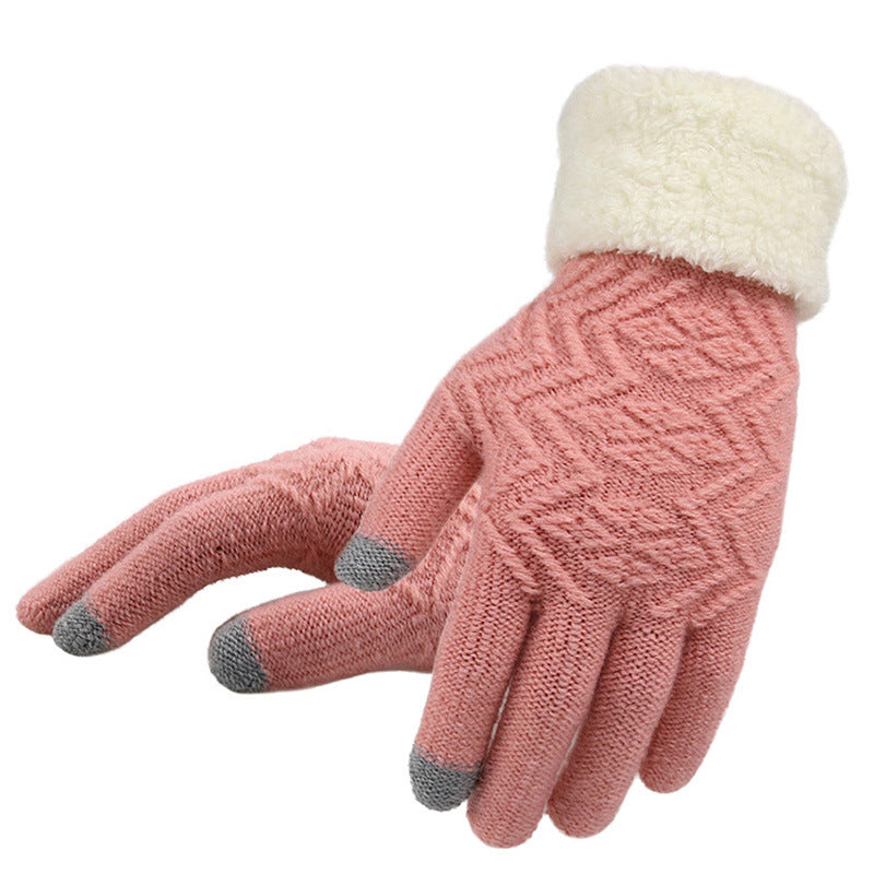 Plush-Cuff Lined Touchscreen Knit Gloves