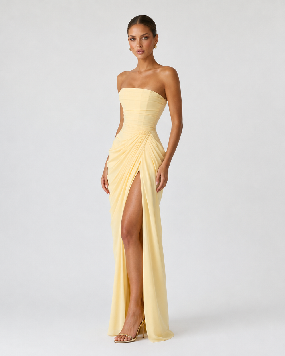 Strapless Draped Maxi Gown