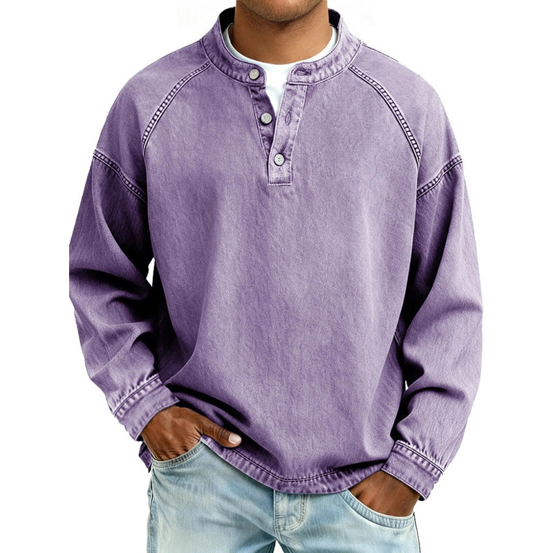 Men's Washed Denim-Look Raglan Henley