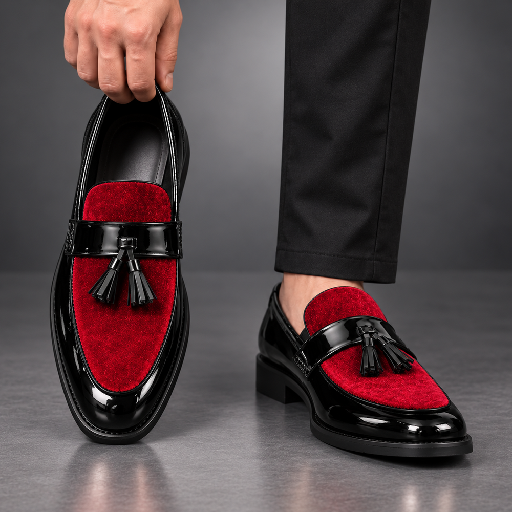 Men's Velvet Tassel Patent Loafers