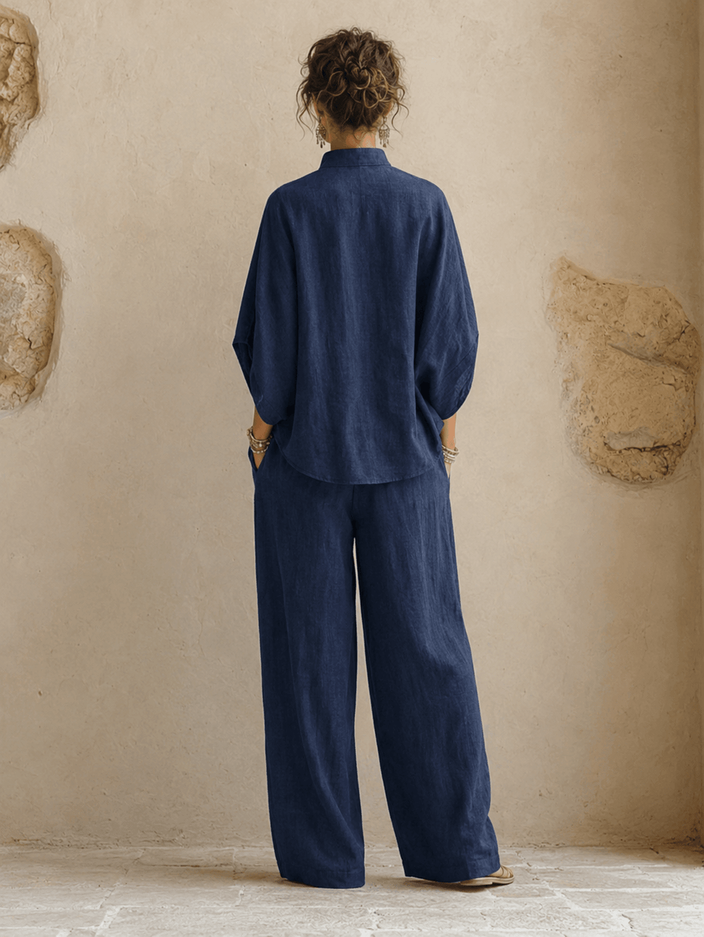 Batwing-Sleeve Shirt & Wide-Leg Pant Set