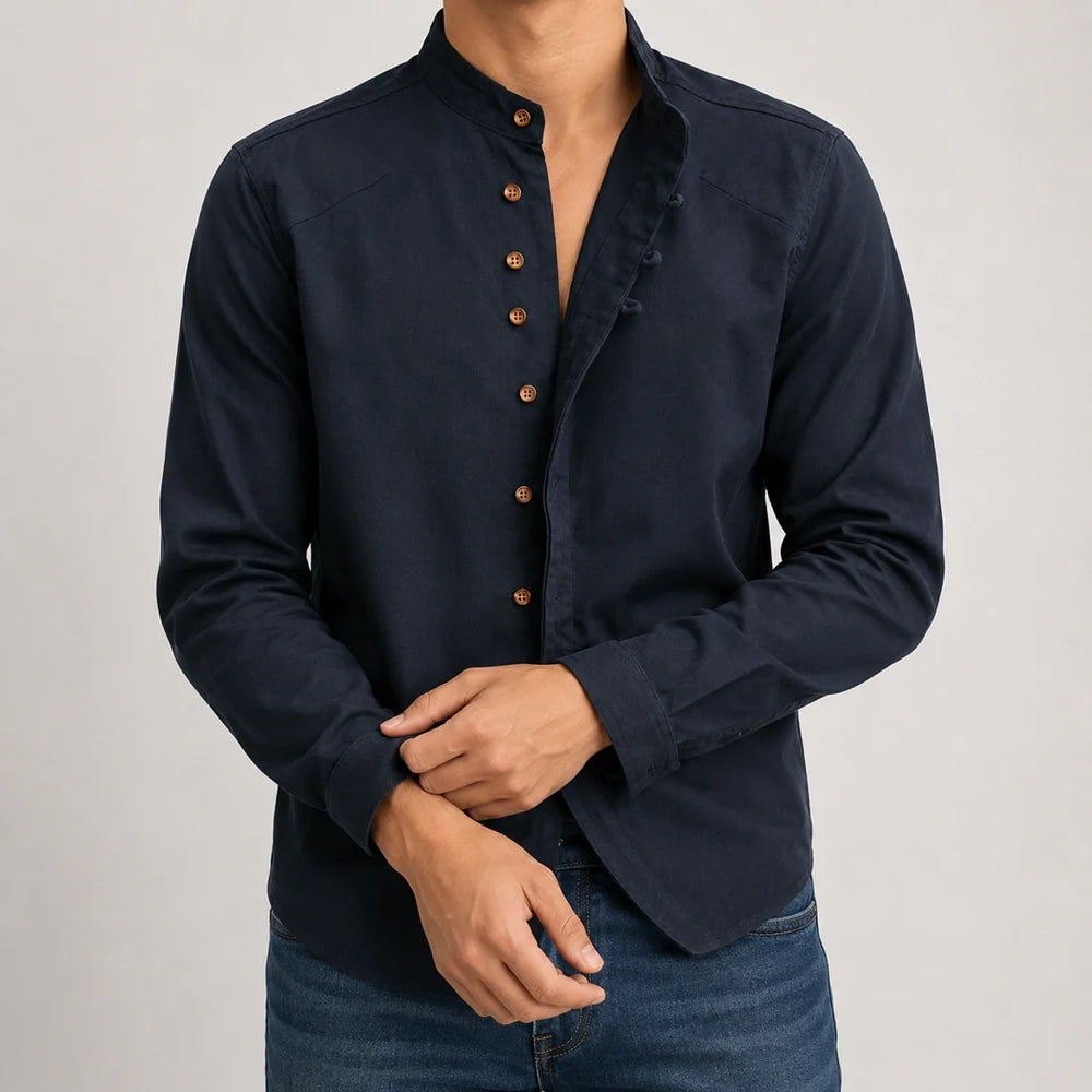 Men's Band Collar Long Sleeve Shirt