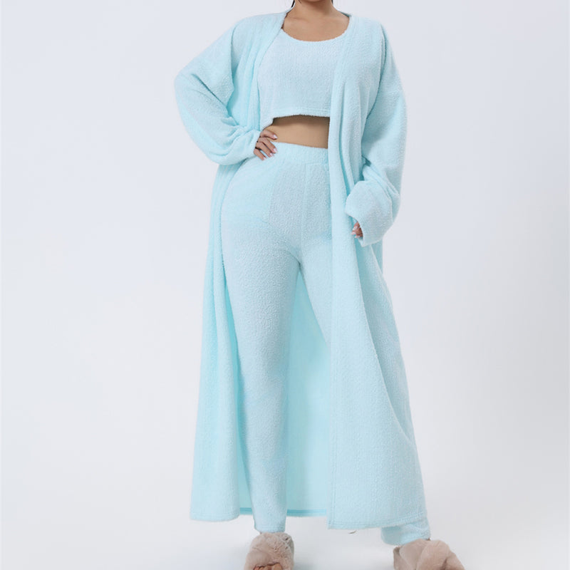 Fuzzy Knit 3-Piece Long Cardigan Lounge Set