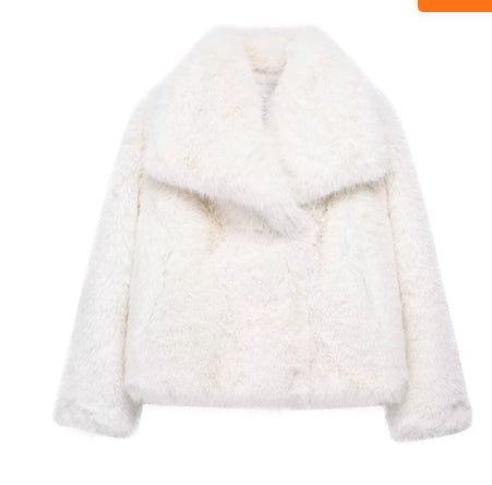 Shaggy Faux Fur Wide-Lapel Cropped Coat