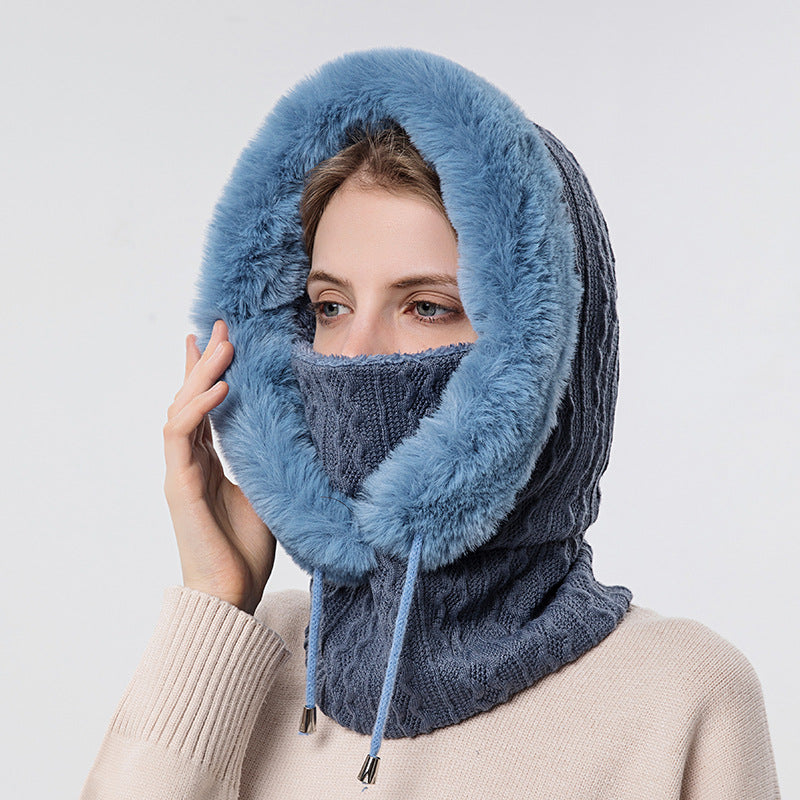 Faux Fur Trim Knit Hood with Neck Warmer