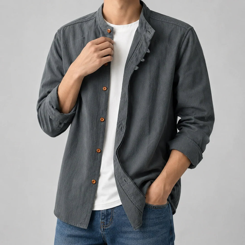 Men's Band Collar Long Sleeve Shirt