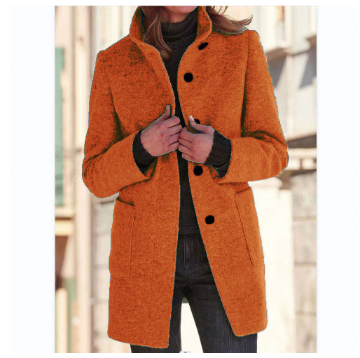 Stand-Collar Wool-Look Button Coat