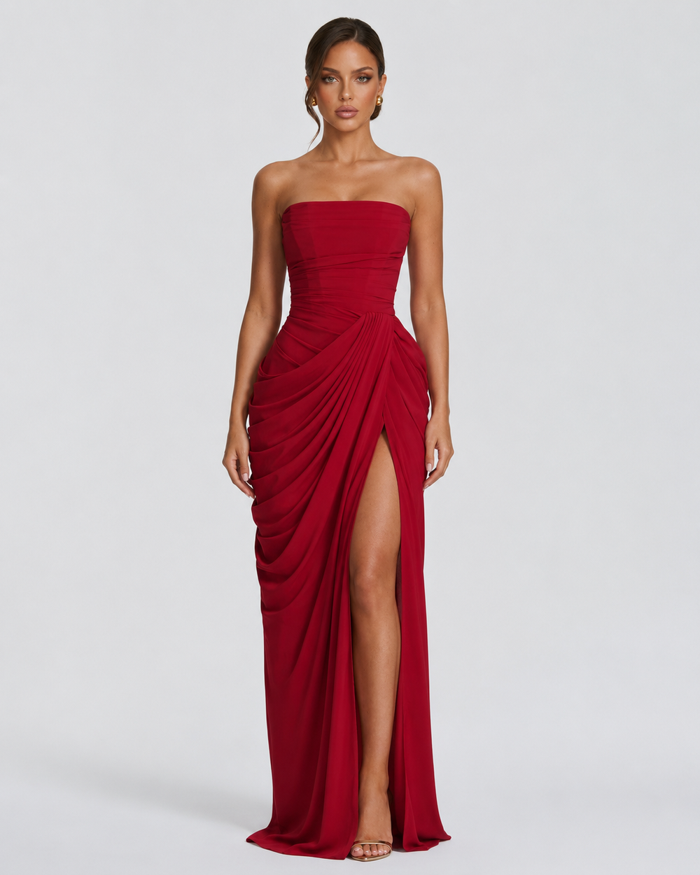 Strapless Draped Maxi Gown