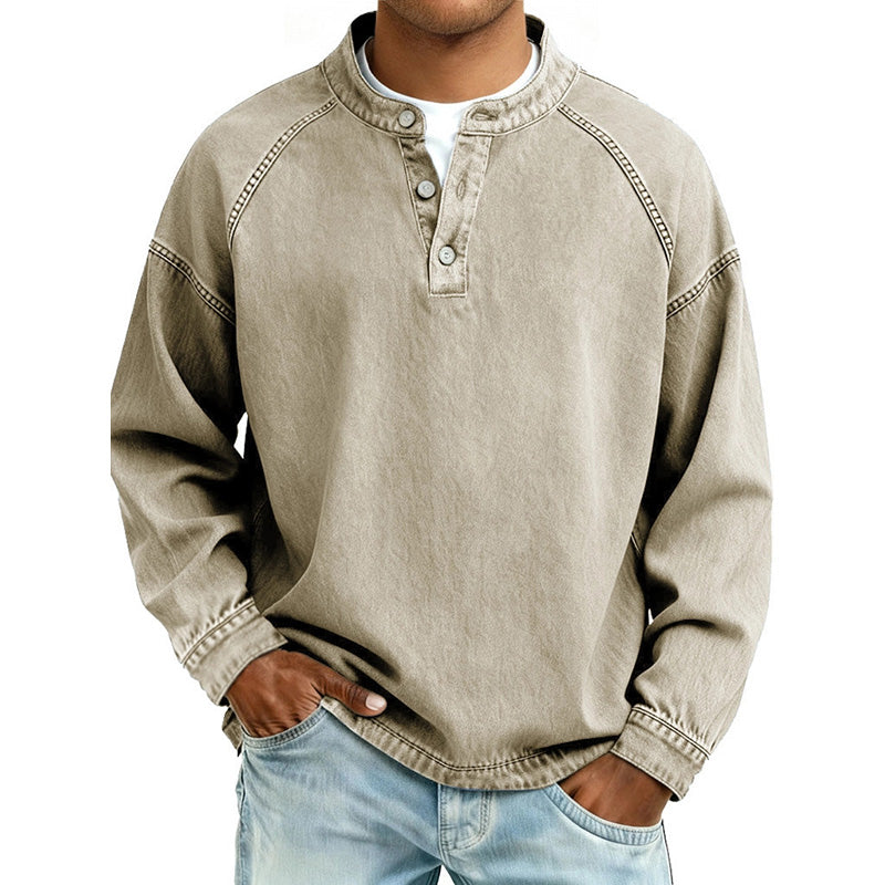 Men's Washed Denim-Look Raglan Henley