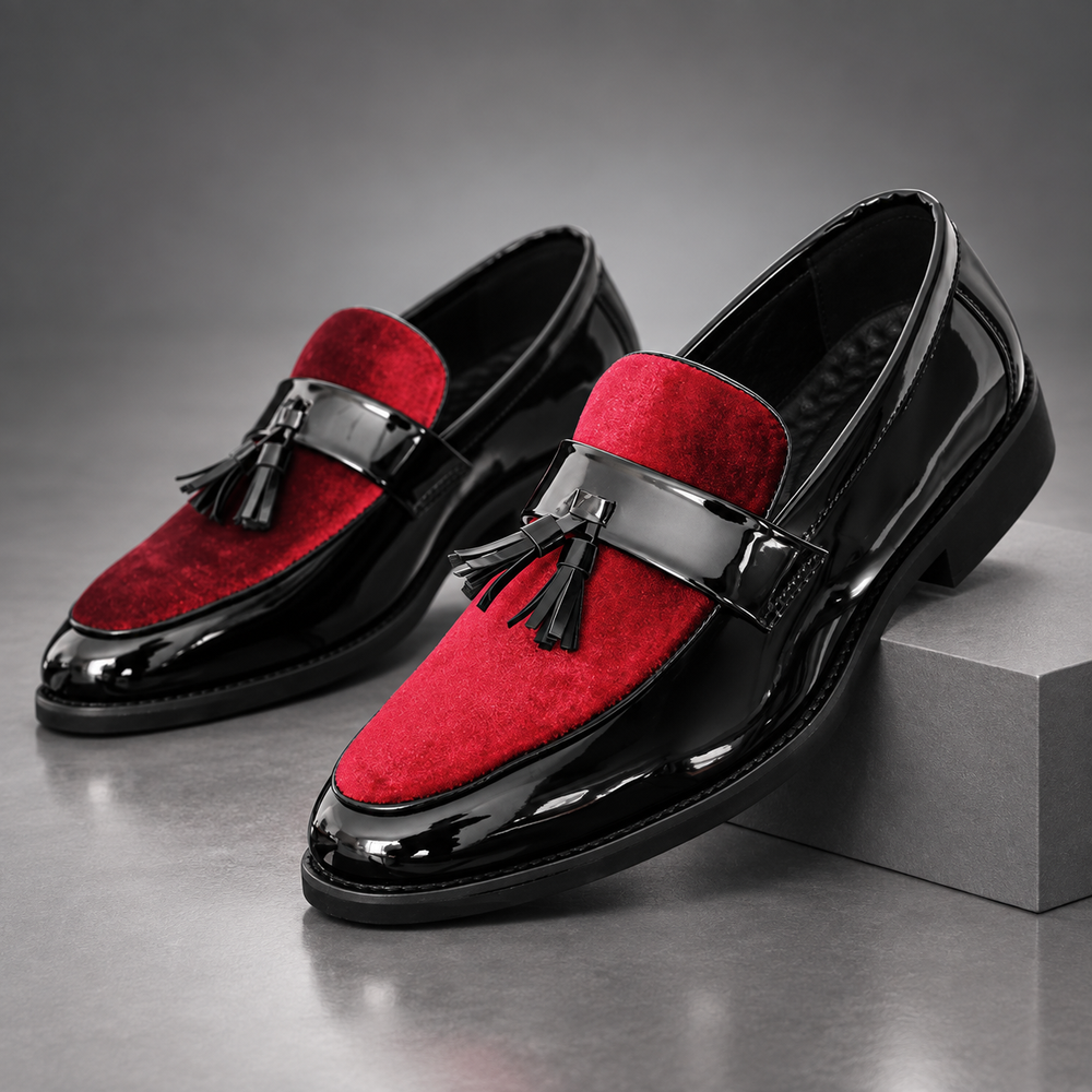 Men's Velvet Tassel Patent Loafers