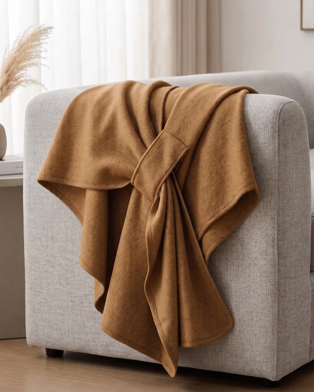 Knotted-Front Fleece Drape Shawl