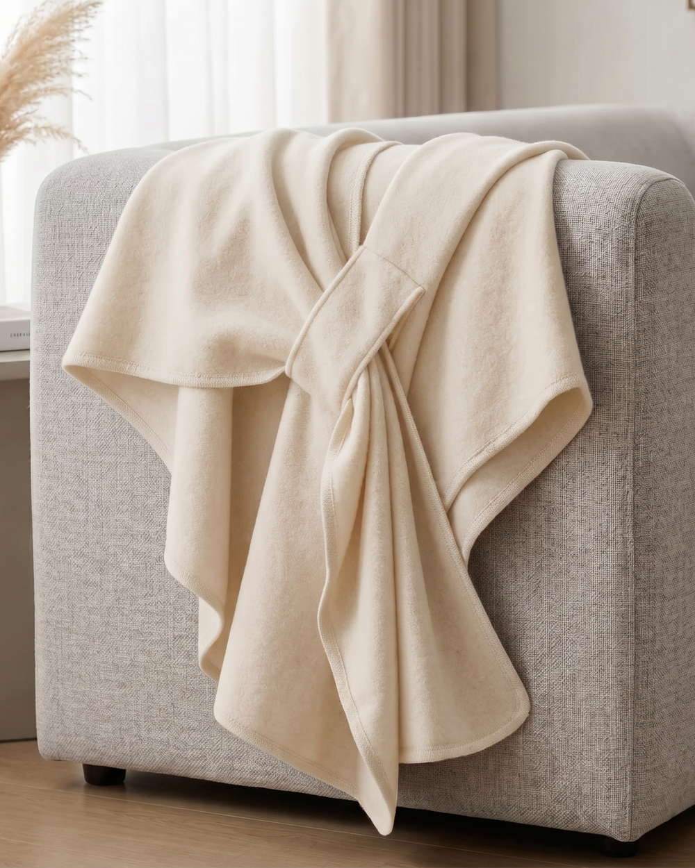 Knotted-Front Fleece Drape Shawl
