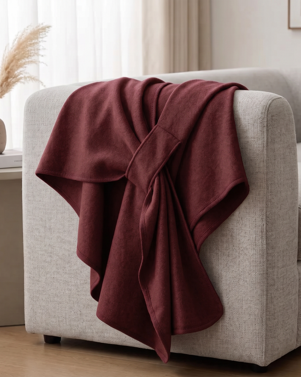 Knotted-Front Fleece Drape Shawl