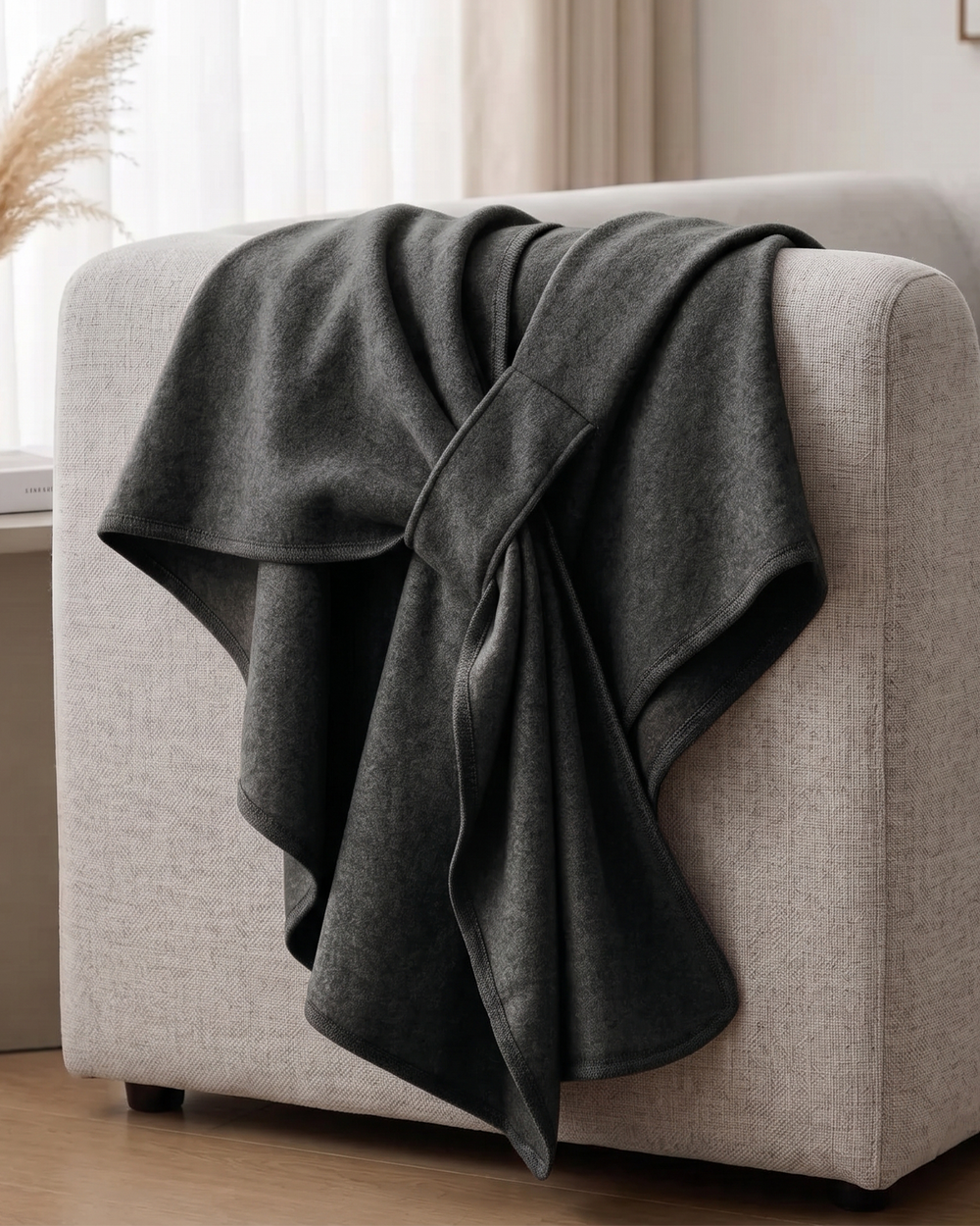 Knotted-Front Fleece Drape Shawl