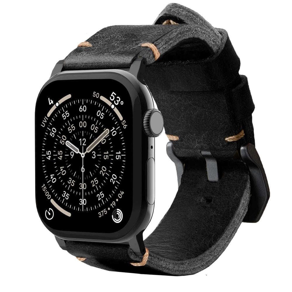 Men's Rugged Oiled Leather-Look Smartwatch Strap