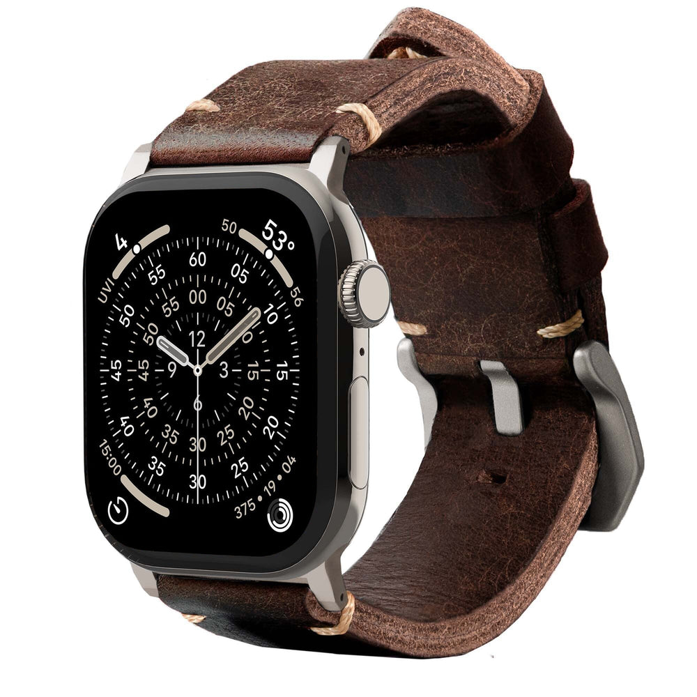 Men's Rugged Oiled Leather-Look Smartwatch Strap