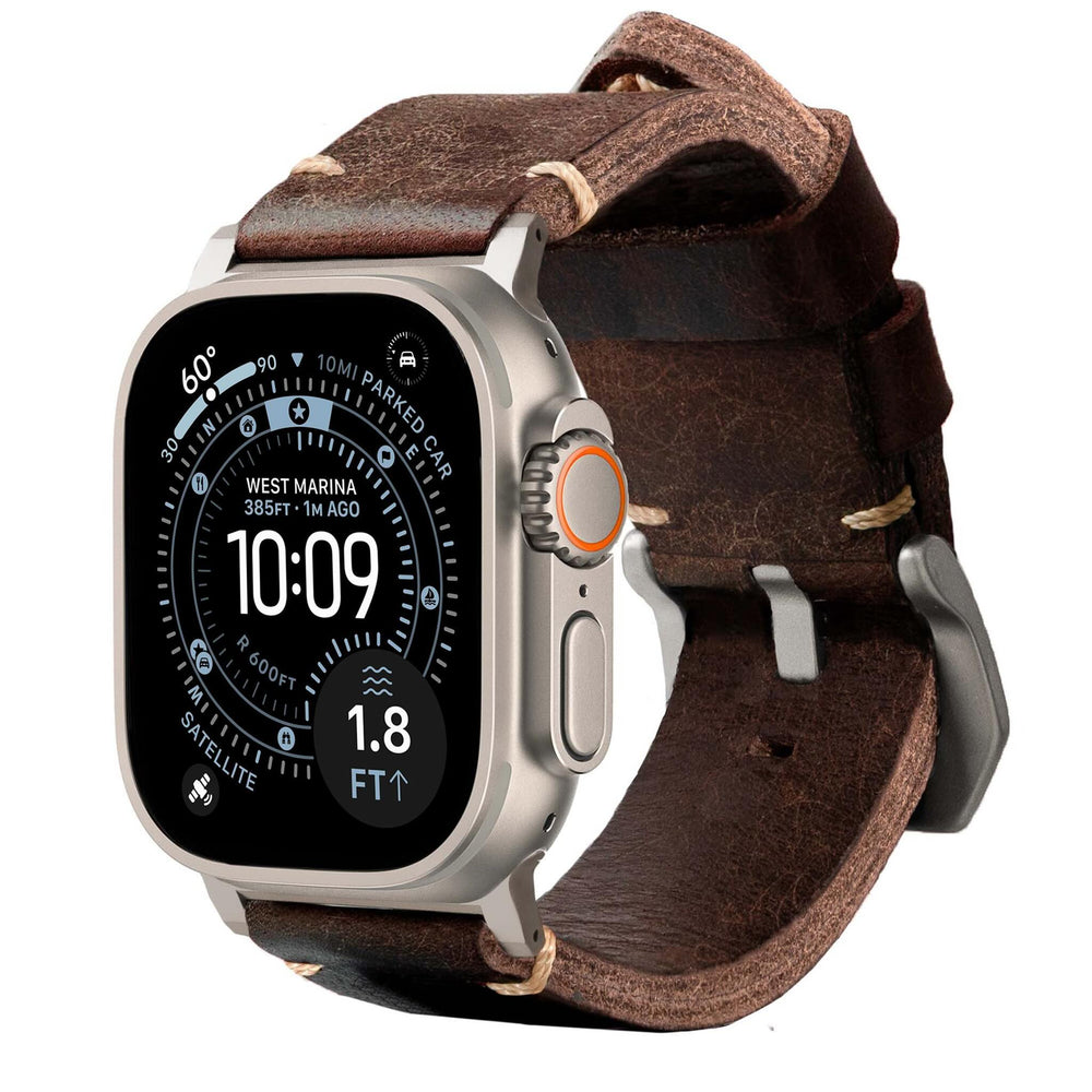 Men's Rugged Oiled Leather-Look Smartwatch Strap