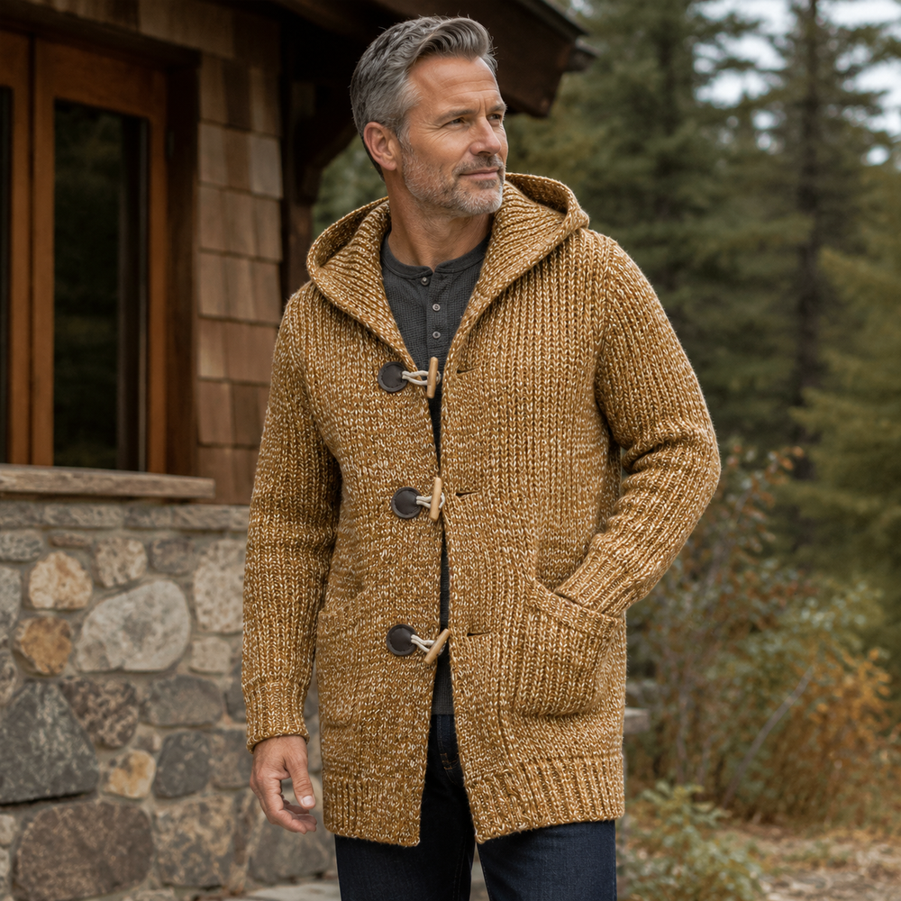 Men's Chunky Knit Hooded Toggle Cardigan