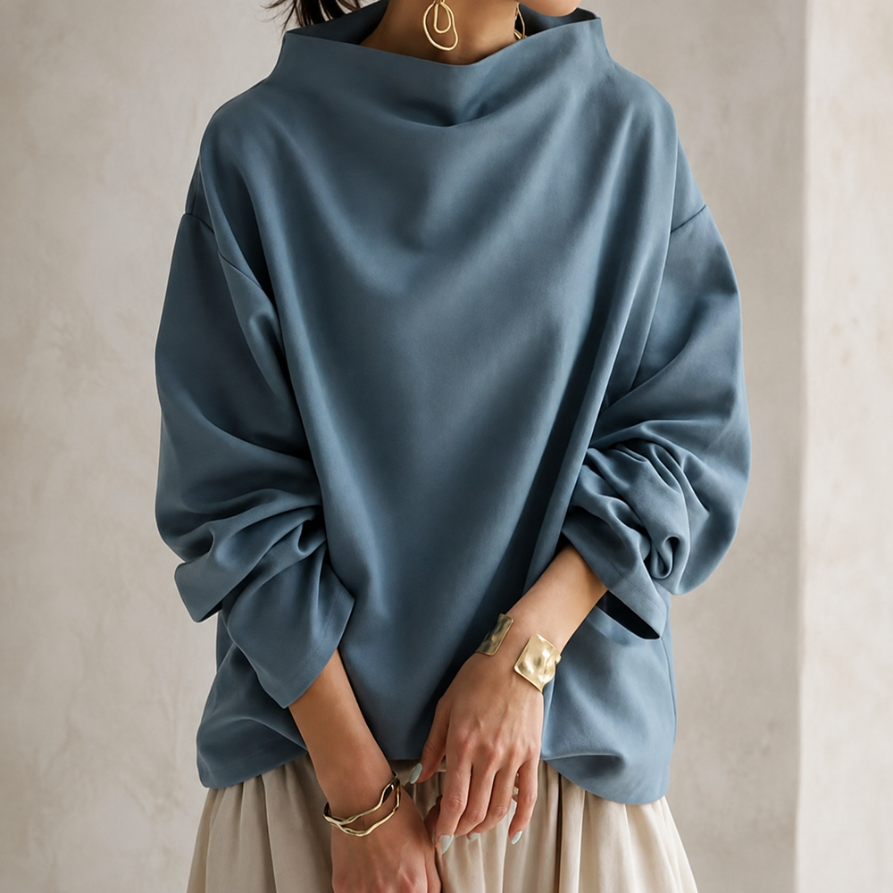 Funnel Neck Balloon Sleeve Sweater
