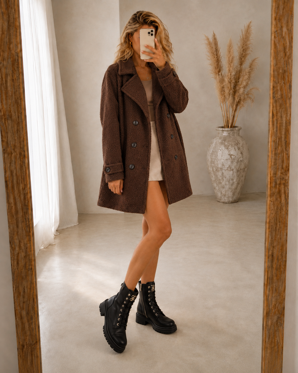 Double-Breasted Bouclé Coat
