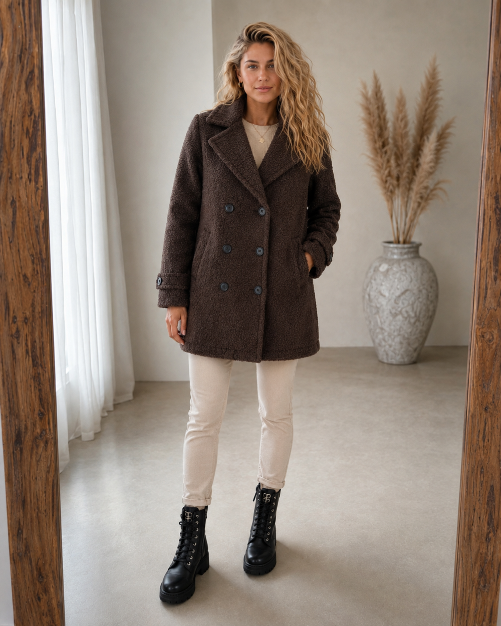 Double-Breasted Bouclé Coat