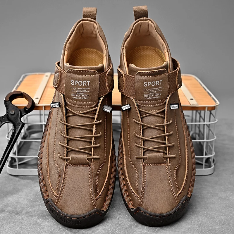 Men's Hand-Stitched Leather-Look Sneakers