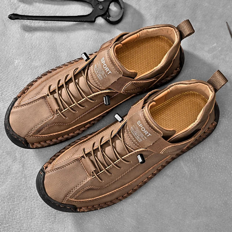 Men's Hand-Stitched Leather-Look Sneakers