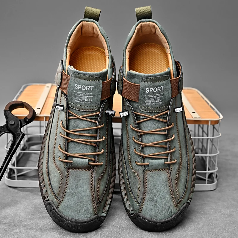 Men's Hand-Stitched Leather-Look Sneakers
