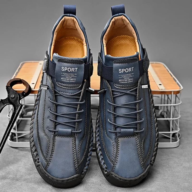 Men's Hand-Stitched Leather-Look Sneakers
