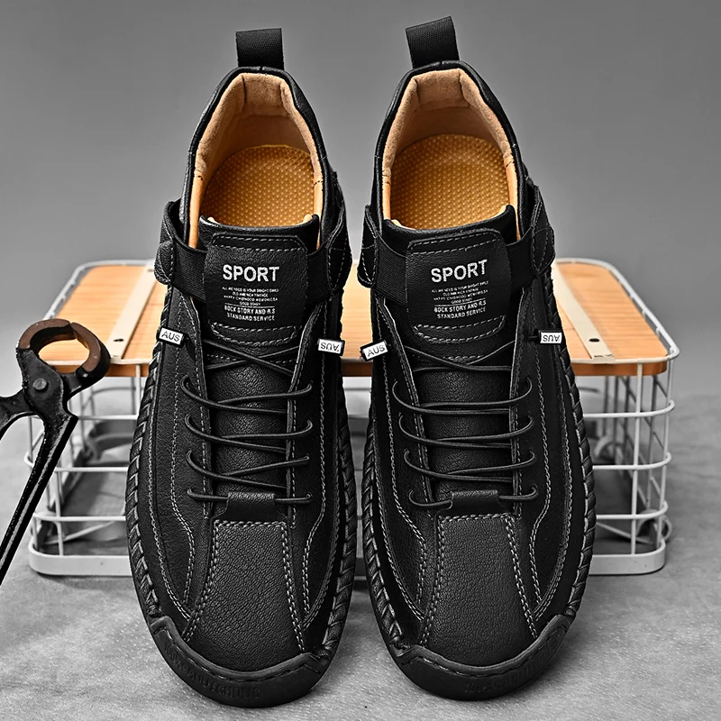 Men's Hand-Stitched Leather-Look Sneakers