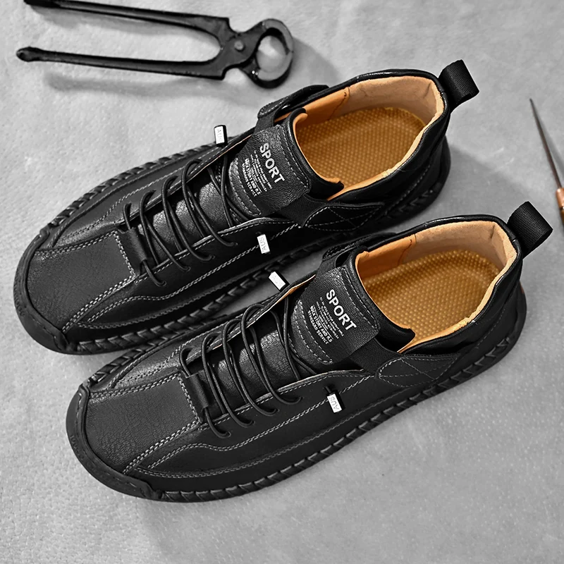 Men's Hand-Stitched Leather-Look Sneakers