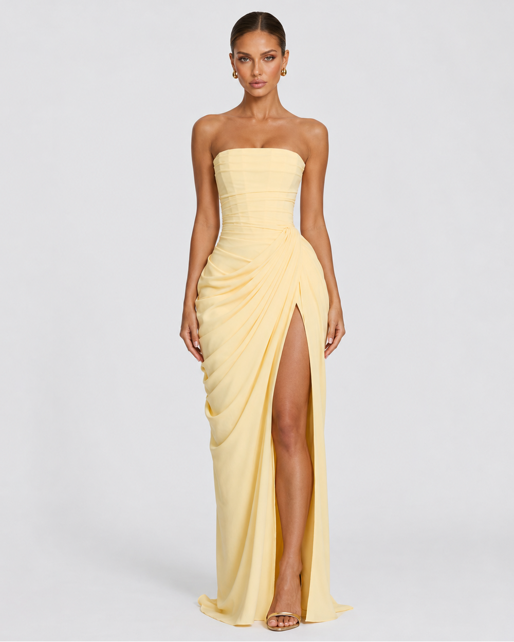 Strapless Draped Maxi Gown
