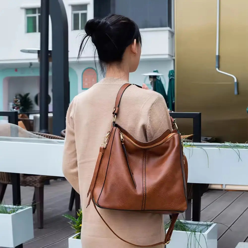 Slouchy Vegan Leather Hobo Bag with Pouch